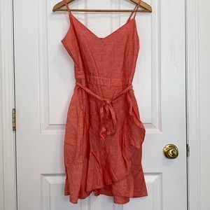Coral linen ruffle mini dress from Banana Republic